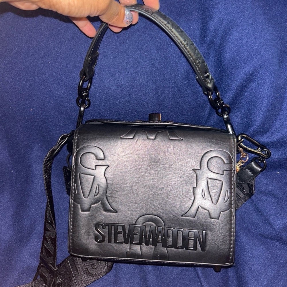 Steve Madden Black Embossed Logo Top-Handle Crossbody